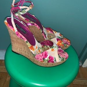 Vintage Betsy Johnson NY Floral Wedge Sandals